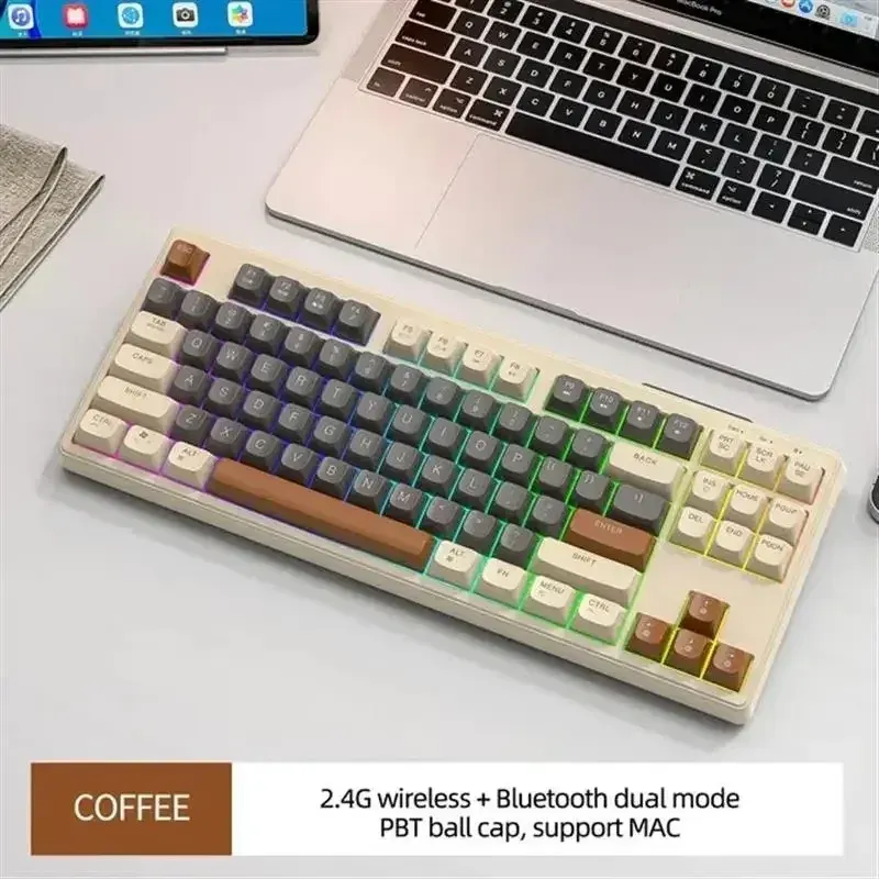 Clavier de jeu sans fil M87, clavier Bluetooth double mode 87 touches avec rétroéclairage RGB arc-en-ciel, touches PBT pour un usage silencieux au bureau et en jeu 11