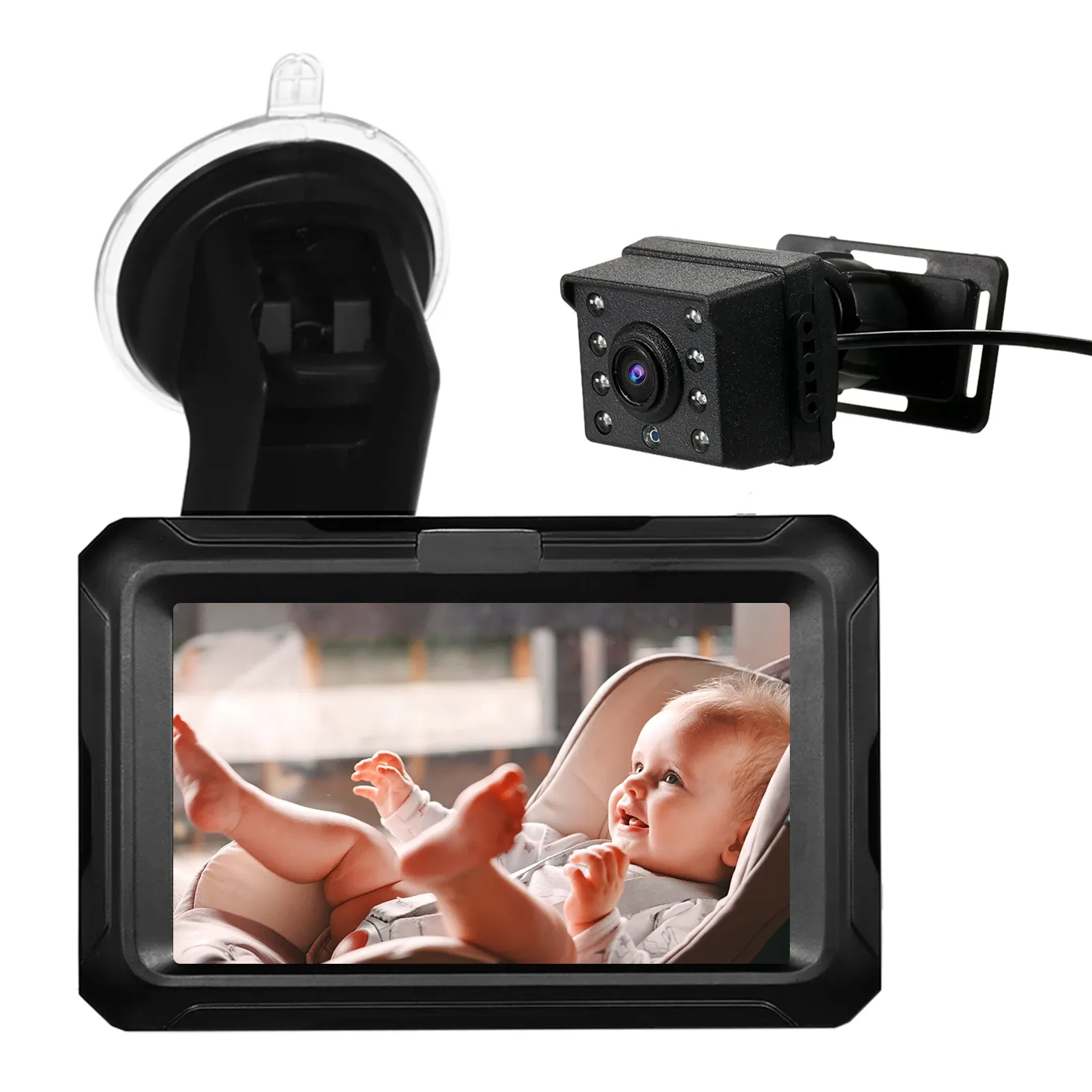 Moniteur de vue arrière 4,3 pouces à écran IPS, miroir de voiture pour bébé avec grand angle réglable, vision nocturne pour nourrissons, enfants et animaux domestiques