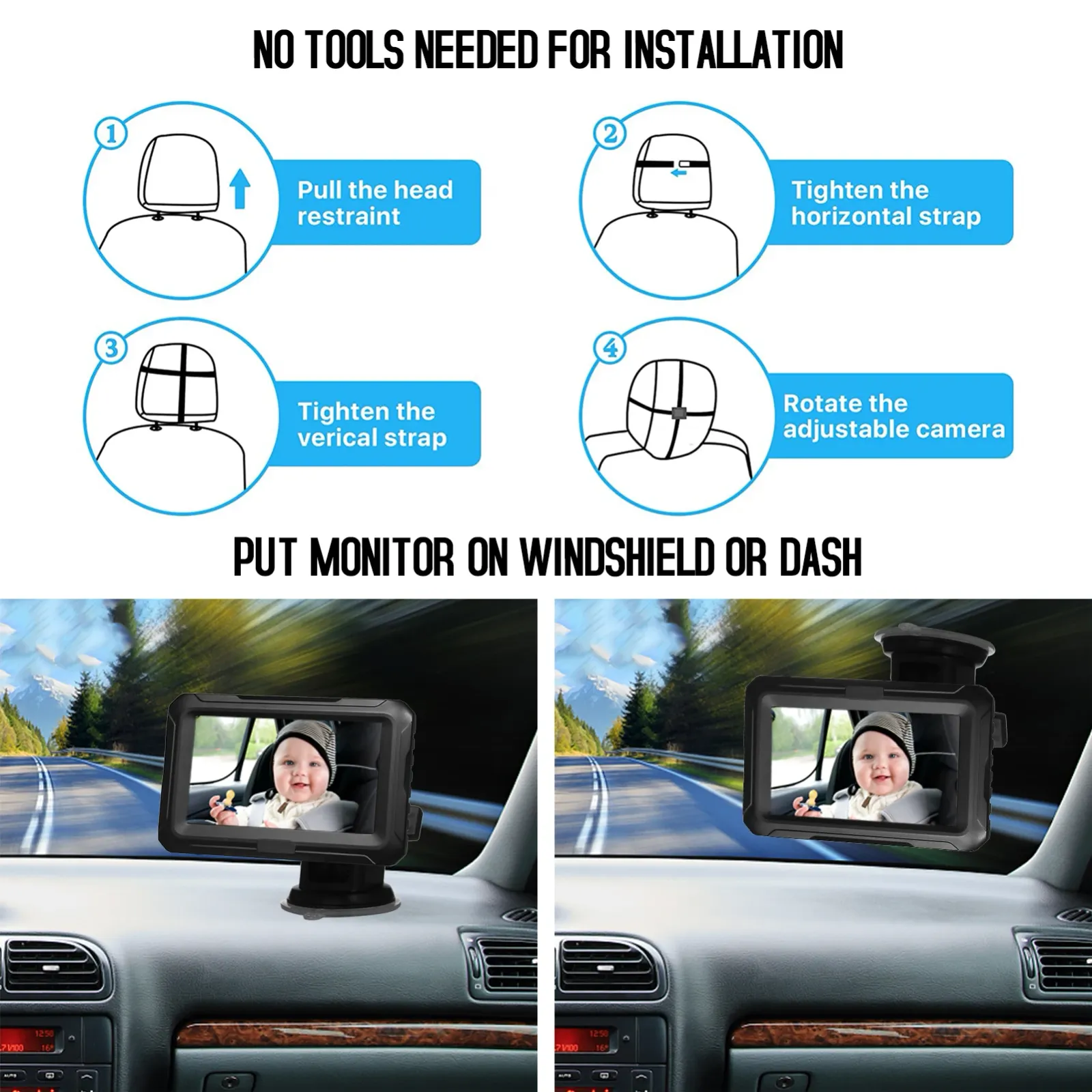 Vue détaillée du moniteur de voiture pour bébé
