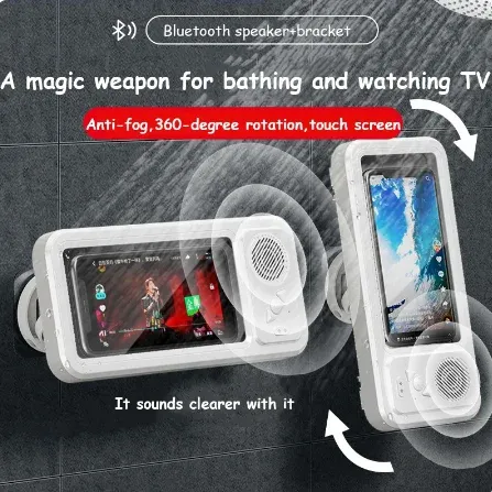 Étui étanche pour téléphone avec haut-parleur Bluetooth et support mural, anti-buée, pour salle de bain et douche 3
