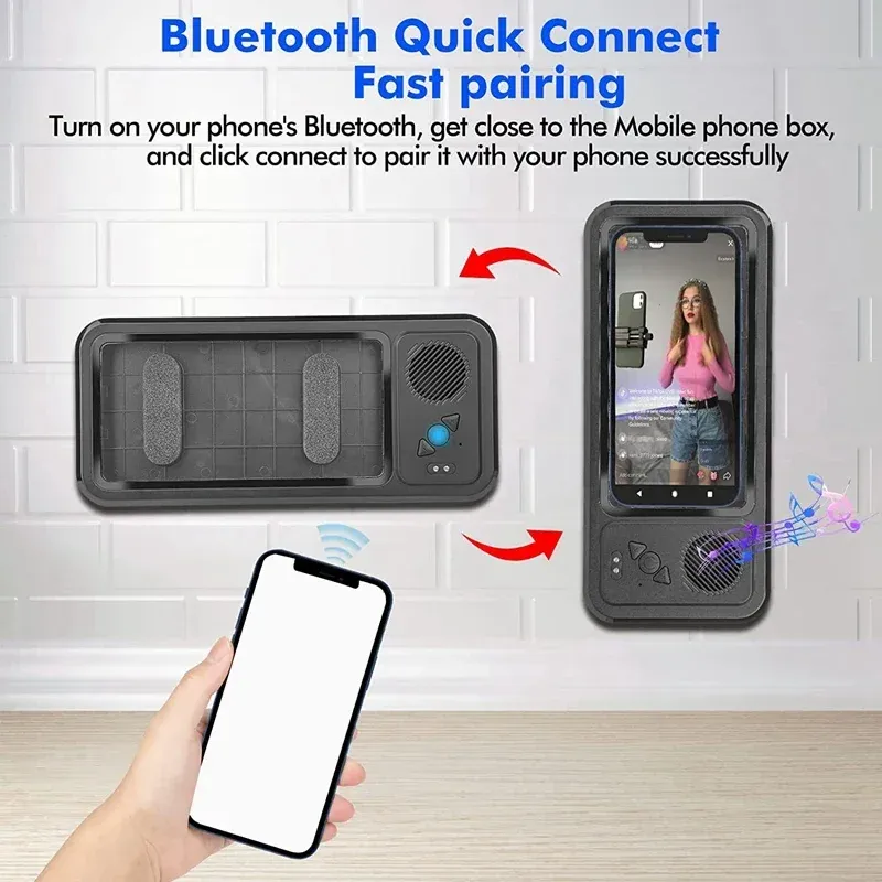 Étui étanche pour téléphone avec haut-parleur Bluetooth et support mural, anti-buée, pour salle de bain et douche 4
