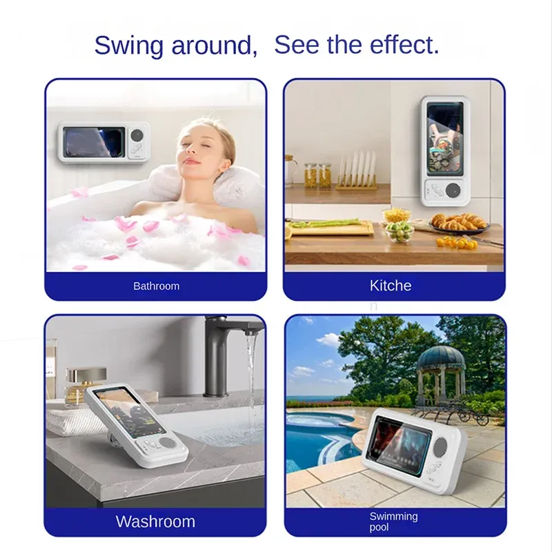 Étui étanche pour téléphone avec haut-parleur Bluetooth et support mural, anti-buée, pour salle de bain et douche 5