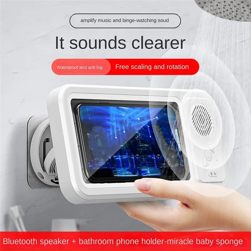 Étui étanche pour téléphone avec haut-parleur Bluetooth et support mural, anti-buée, pour salle de bain et douche 6