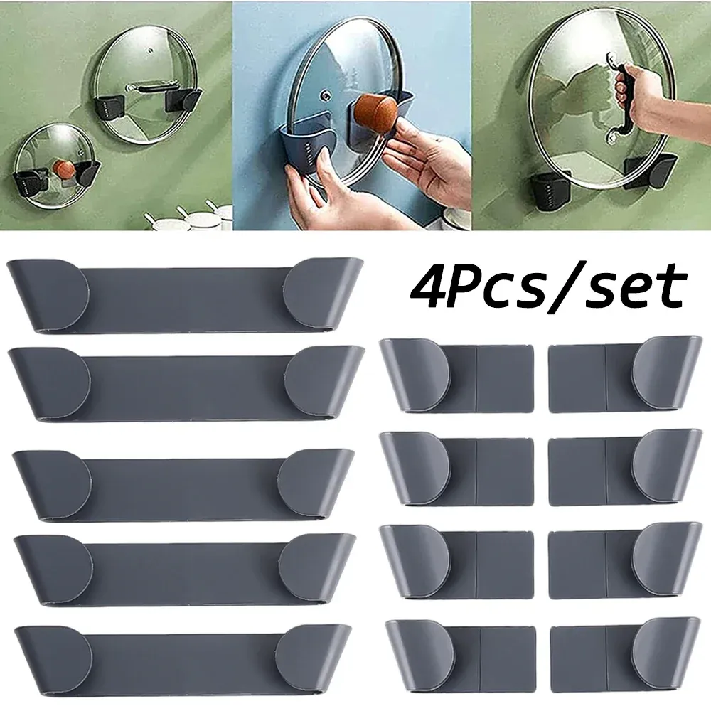 Support auto-adhésif pour couvercles de casseroles, organisateur mural de cuisine (lot de 4) - Image 1