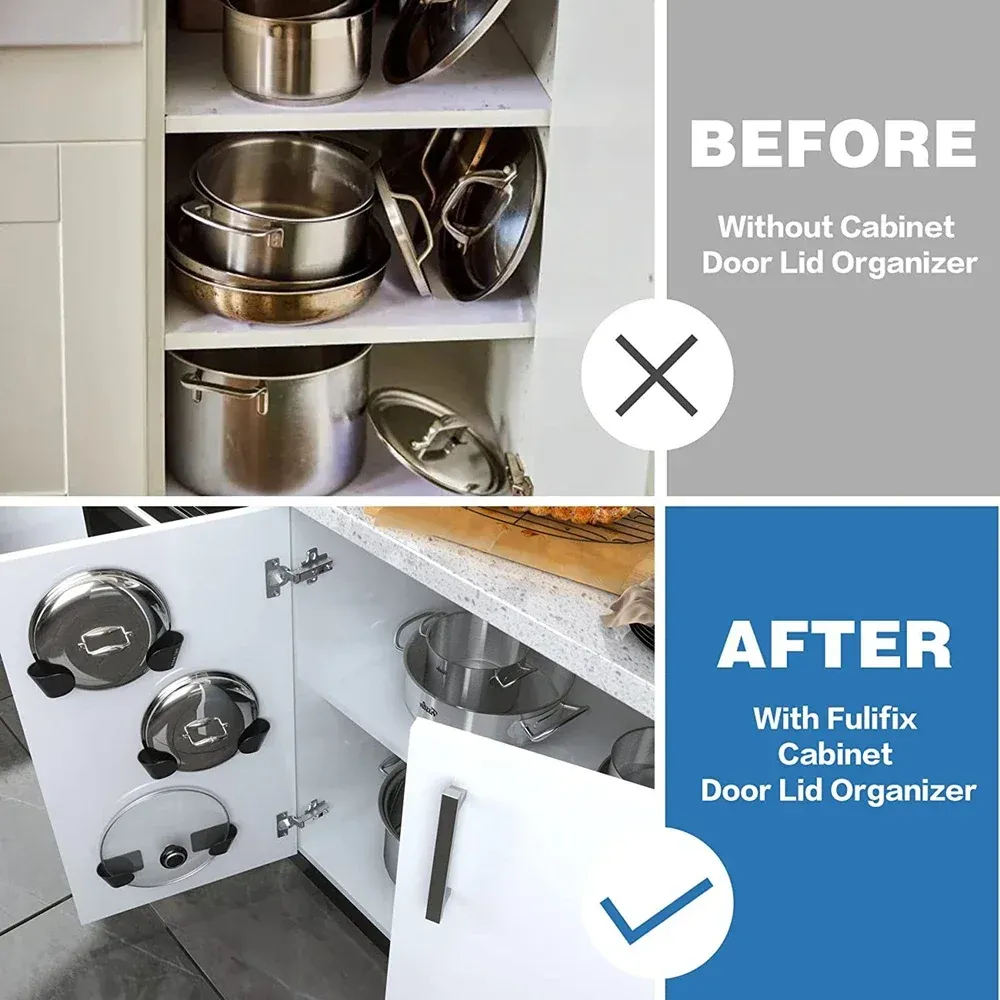 Support auto-adhésif pour couvercles de casseroles, organisateur mural de cuisine (lot de 4) 5