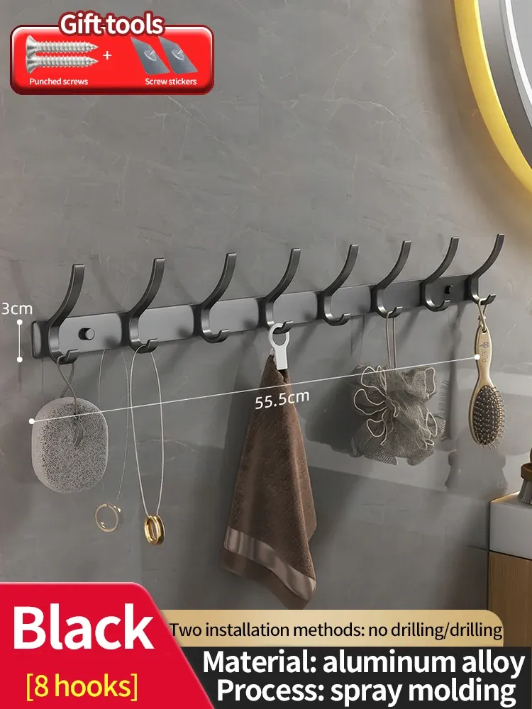 Porte-manteau mural sans perçage pour porte, organisateur de rangement pour chambre et cuisine 8
