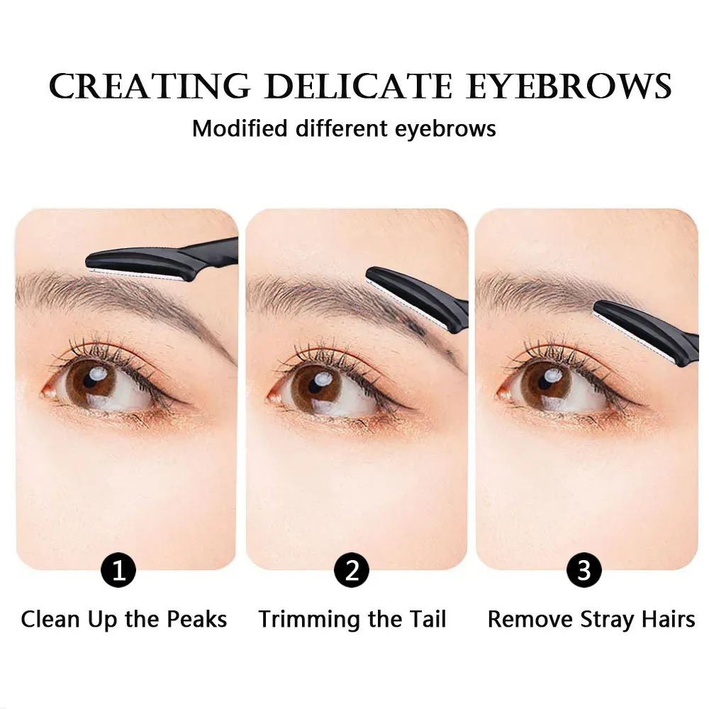 Ensemble de tondeuse à sourcils pour femme en acier inoxydable, épilateur facial portable, kit d'outils de beauté avec capuchons de sécurité et couteau à sourcils 3