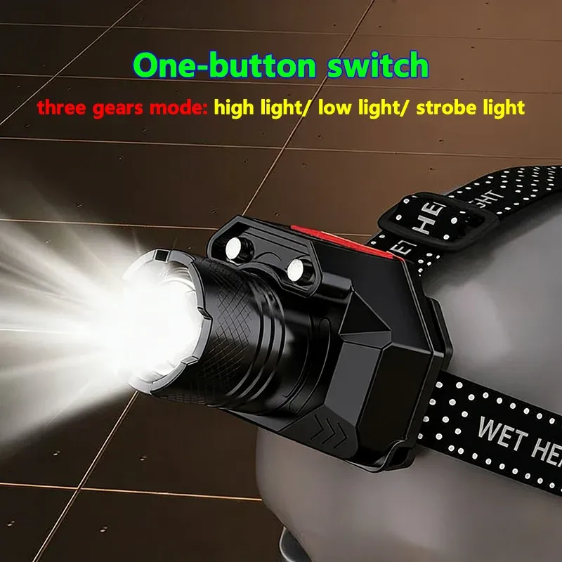 Lampe frontale laser blanche rechargeable USB-C, éclairage de travail nocturne avec fonction de secours, lampe de poche pour le camping, en plein air et la pêche 4