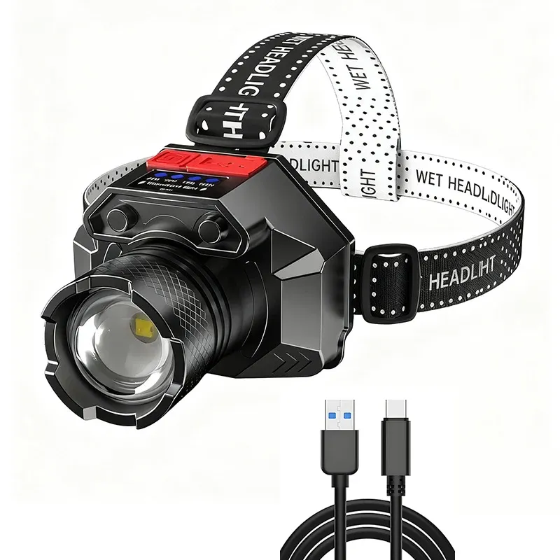 Lampe frontale laser blanche rechargeable USB-C, éclairage de travail nocturne avec fonction de secours, lampe de poche pour le camping, en plein air et la pêche 8