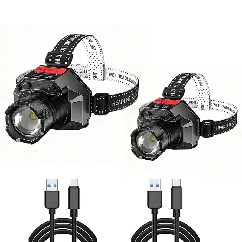Lampe frontale laser blanche rechargeable USB-C, éclairage de travail nocturne avec fonction de secours, lampe de poche pour le camping, en plein air et la pêche 7
