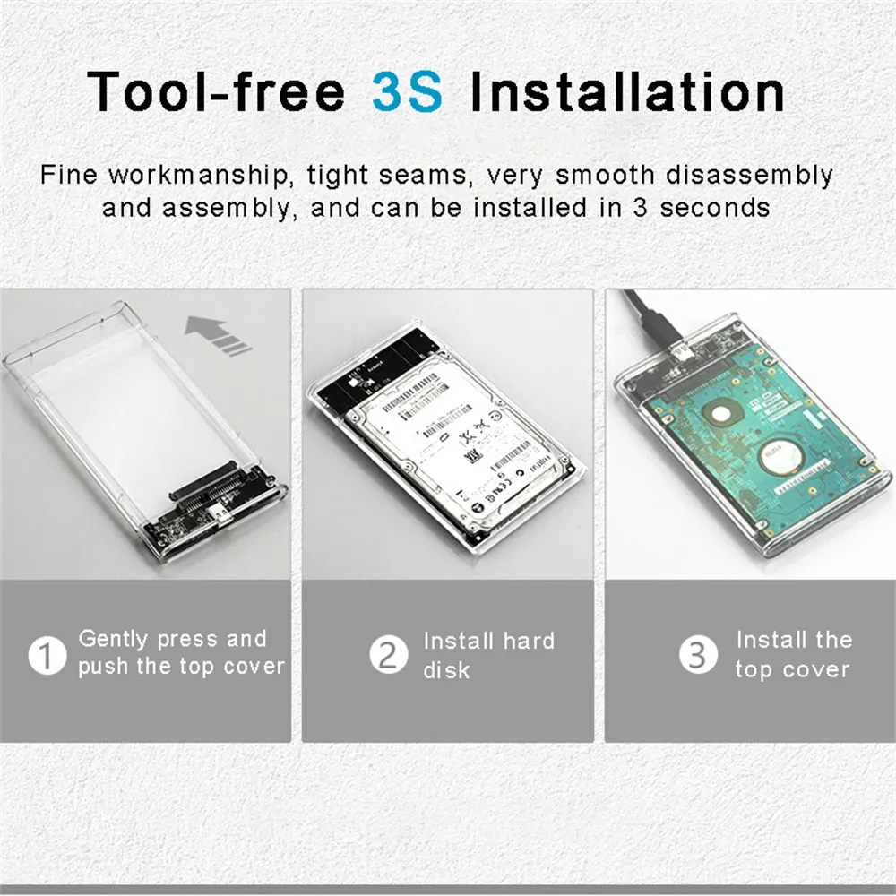Boîtier de disque dur USB 3.0 pour SSD et HDD SATA 2,5 pouces, transfert jusqu'à 5 Gbit/s, boîtier externe portable avec câble 4