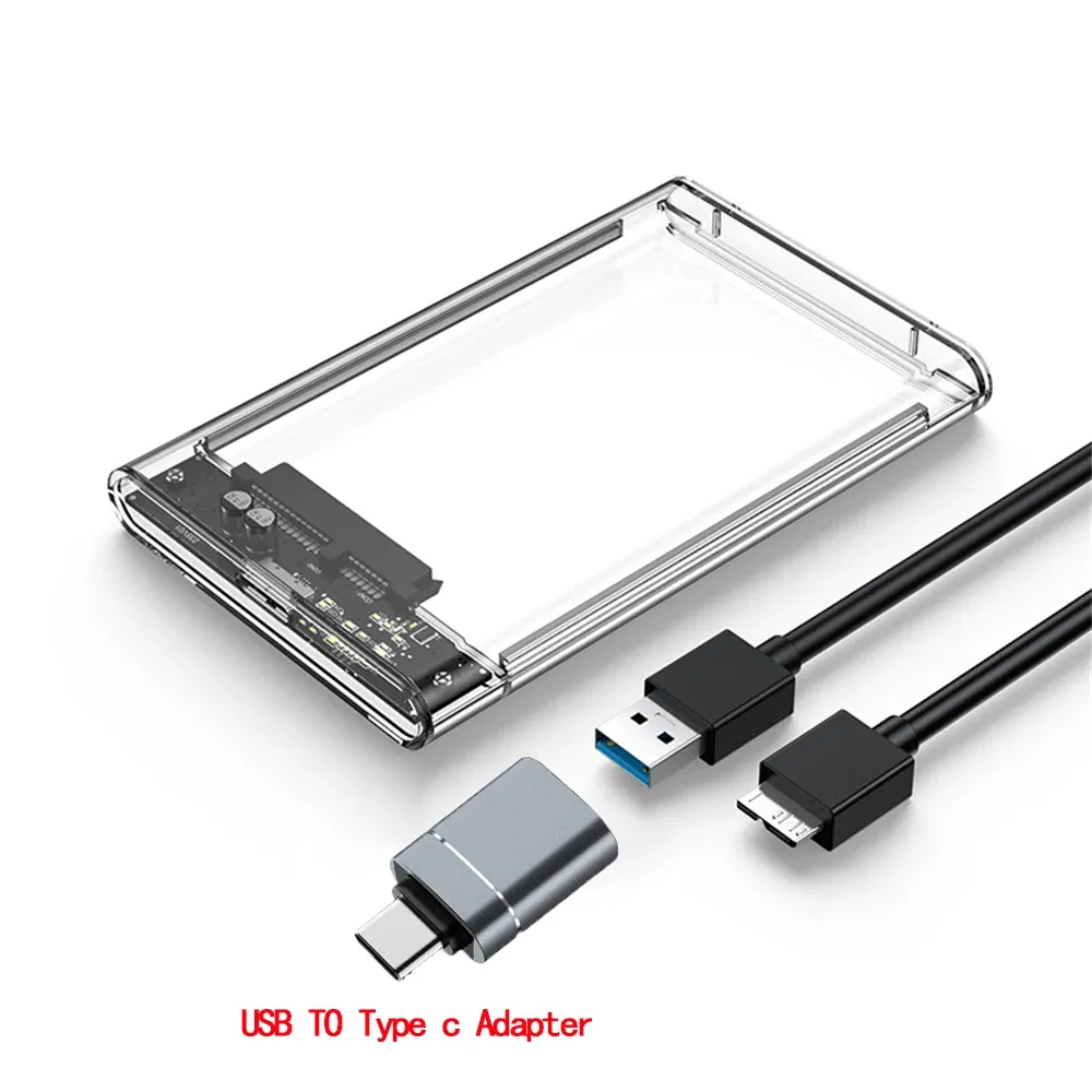 Boîtier de disque dur USB 3.0 pour SSD et HDD SATA 2,5 pouces, transfert jusqu'à 5 Gbit/s, boîtier externe portable avec câble 7