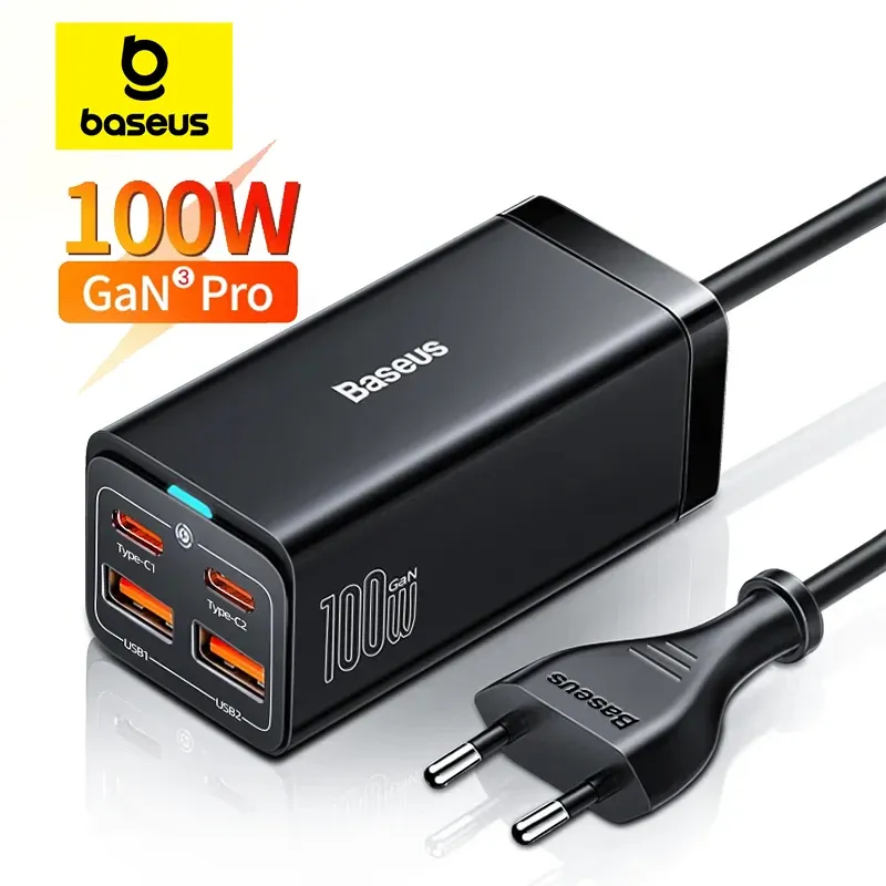 Chargeur de bureau GaN3 Baseus 100 W / 65 W, charge rapide QC 3.0/4.0, USB-C, pour iPhone 15, Huawei, Xiaomi, MacBook et ordinateur portable