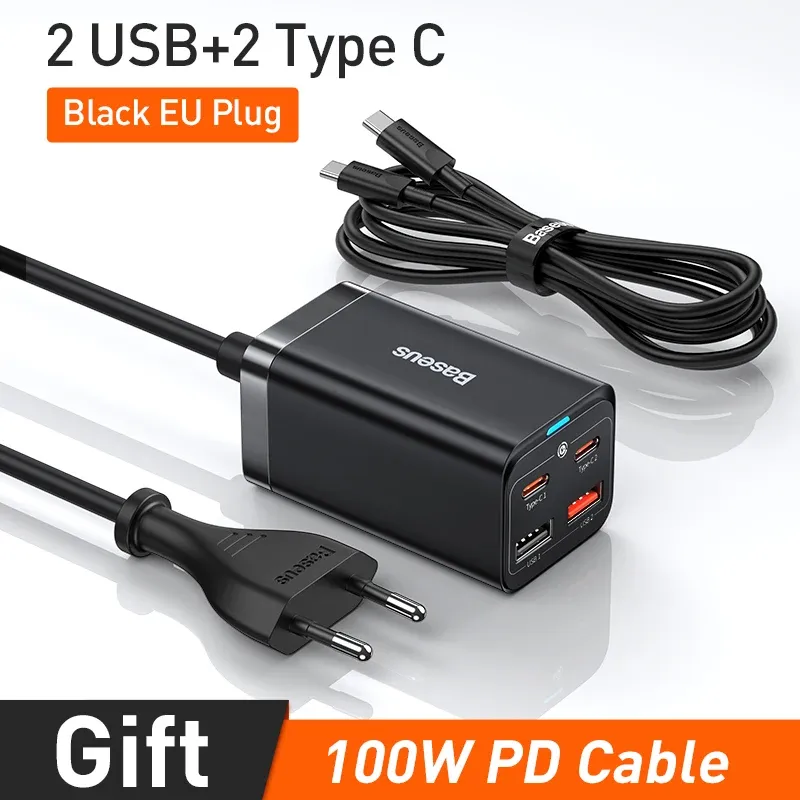 Chargeur de bureau GaN3 Baseus 100 W / 65 W, charge rapide QC 3.0/4.0, USB-C, pour iPhone 15, Huawei, Xiaomi, MacBook et ordinateur portable 7