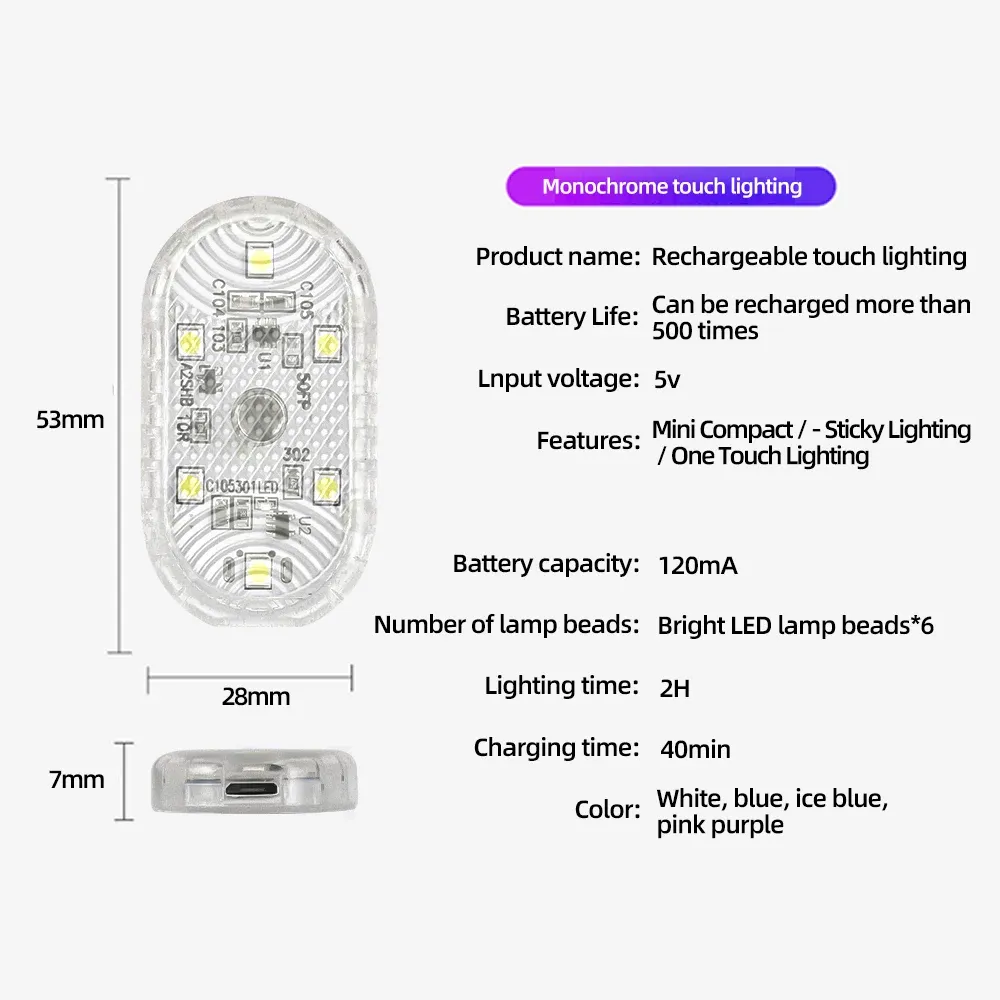 Éclairage LED d'ambiance sans fil pour voiture, mini lampe tactile pour accoudoir, boîte et coffre 5