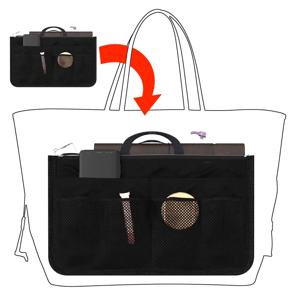 Organisateur de sac à main de voyage en nylon pour femme, grande capacité 3