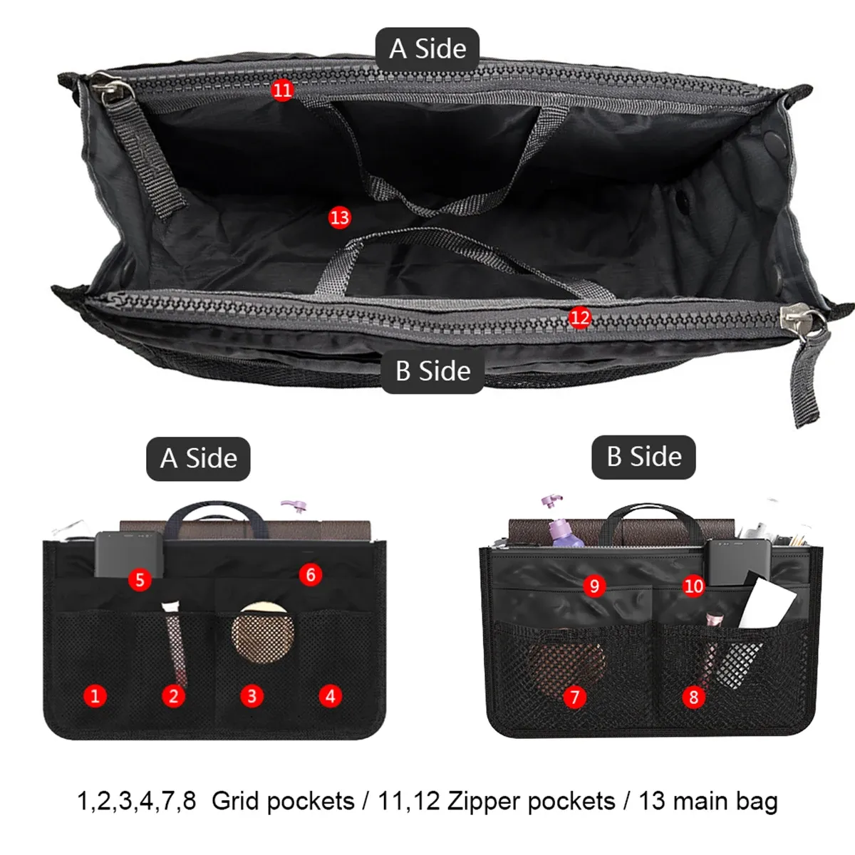 Organisateur de sac à main de voyage en nylon pour femme, grande capacité 4