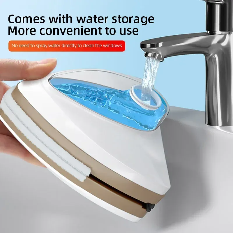 Brosse magnétique pour nettoyeur de vitres à double face, avec évacuation automatique de l'eau 2