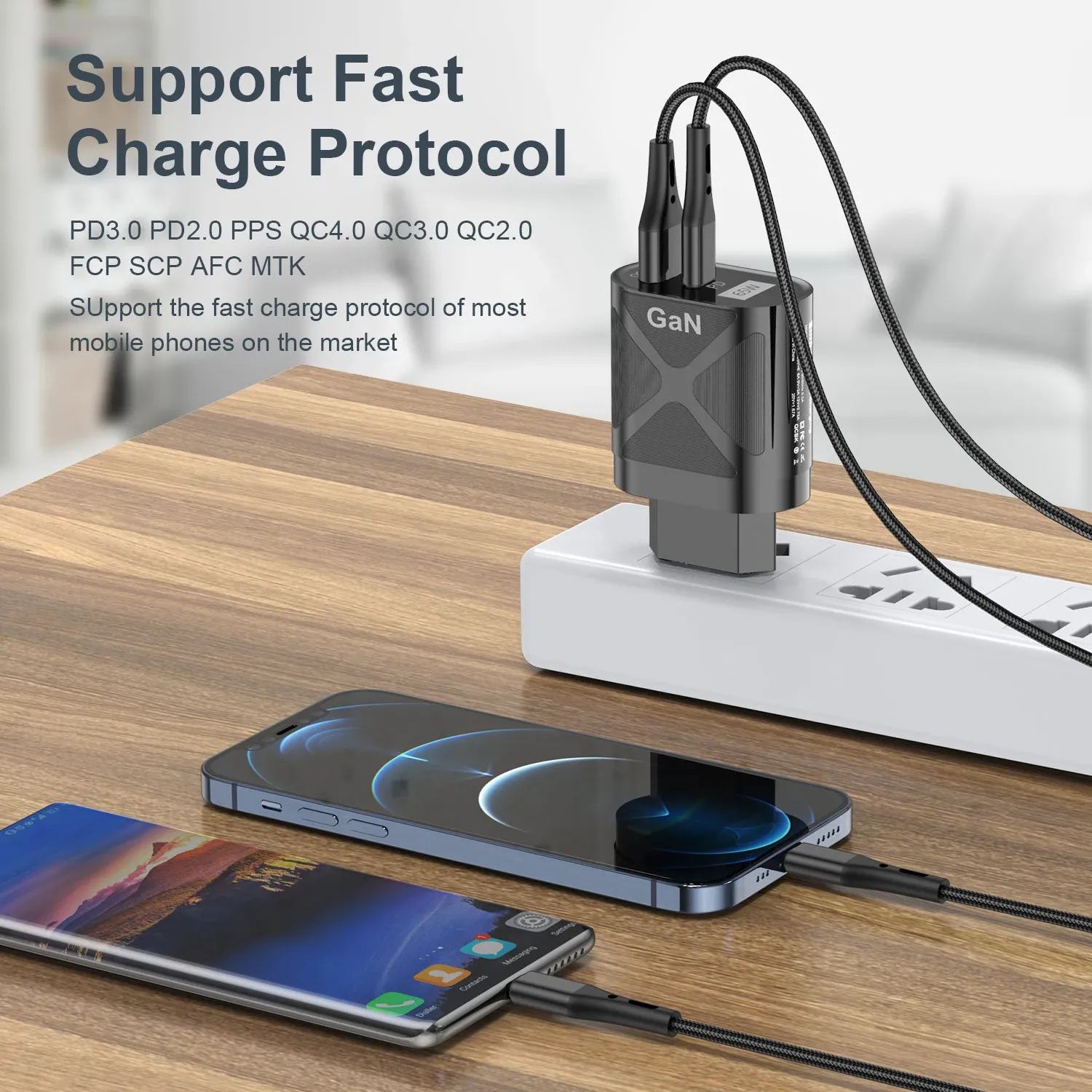 Chargeur GaN 65 W pour Australie et Nouvelle-Zélande, prise AU, charge rapide PD 33 W et QC 3.0, adaptateur USB pour iPhone 15, 14, 13 Pro Max 3