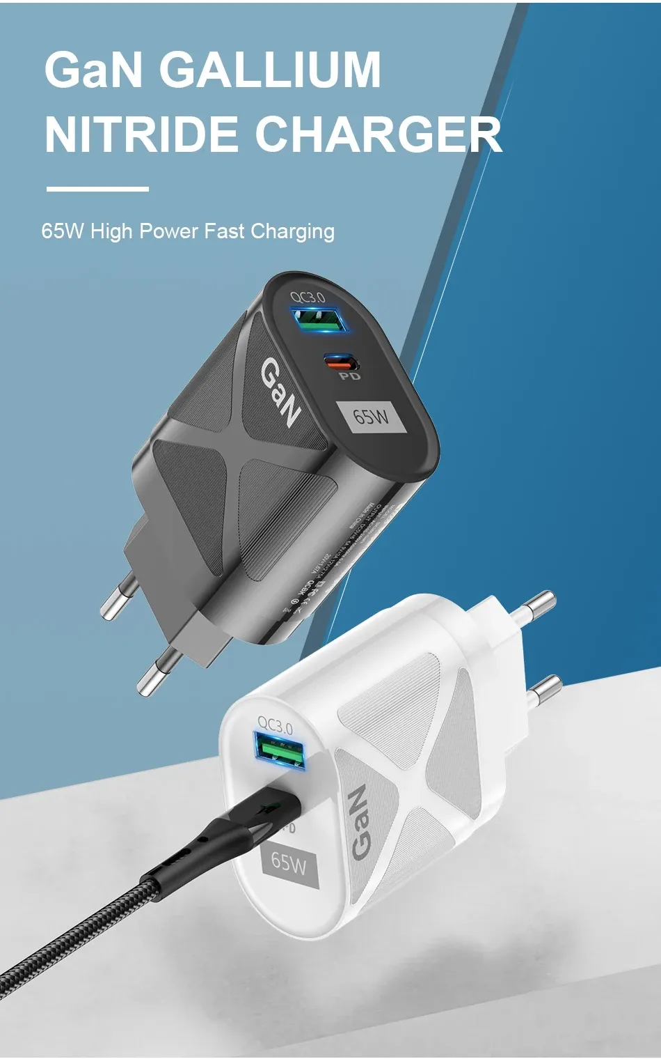 Chargeur GaN 65W, finition