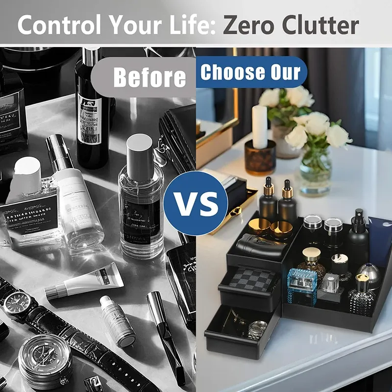 Organisateur de comptoir de salle de bain avec tiroirs, support de parfum pour hommes, rangement de cologne pour commode 6