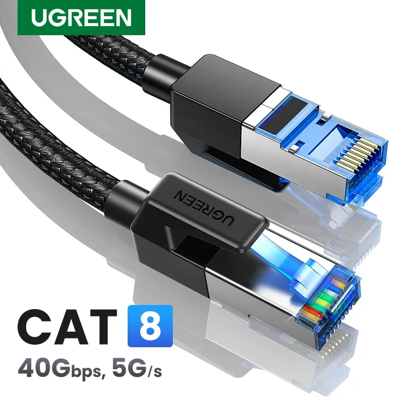 UGREEN – Câble Ethernet tressé en coton pour ordinateur portable, réseau Internet LAN, routeur et PS4, CAT8, 40 Gbps, 2000 MHz, RJ45