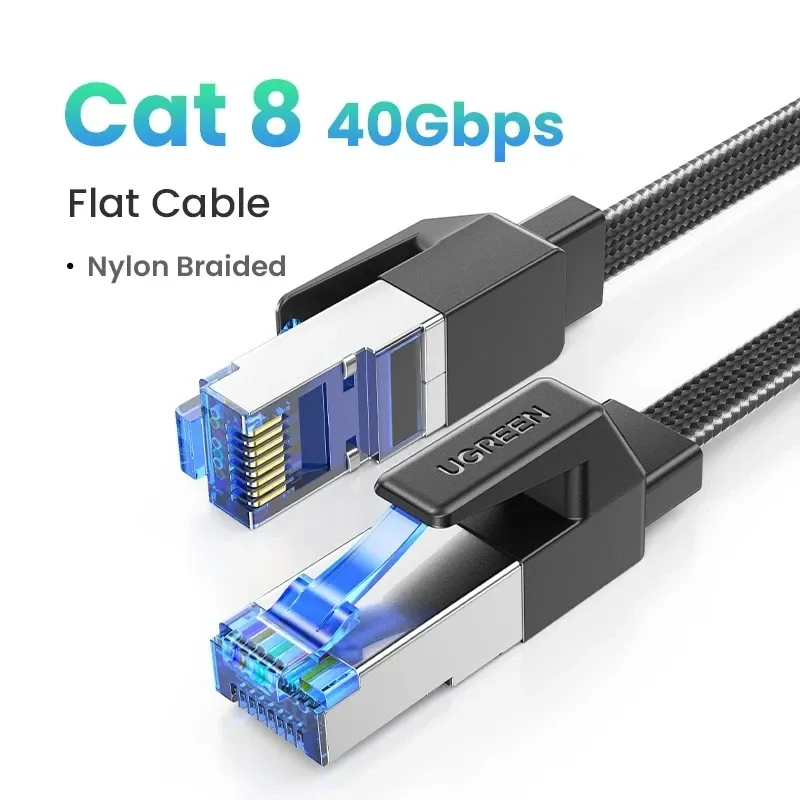 UGREEN – Câble Ethernet tressé en coton pour ordinateur portable, réseau Internet LAN, routeur et PS4, CAT8, 40 Gbps, 2000 MHz, RJ45 7