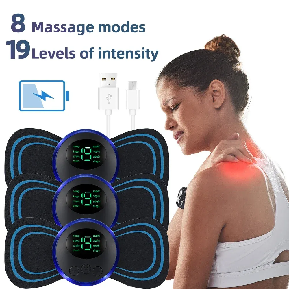Masseur électrique cervical EMS, stimulateur musculaire portable à basse fréquence avec électrodes pour le dos, la nuque et les mollets, mini appareil de soulagement des douleurs articulaires