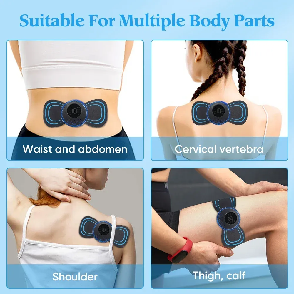 Masseur électrique cervical EMS, stimulateur musculaire portable à basse fréquence avec électrodes pour le dos, la nuque et les mollets, mini appareil de soulagement des douleurs articulaires 6