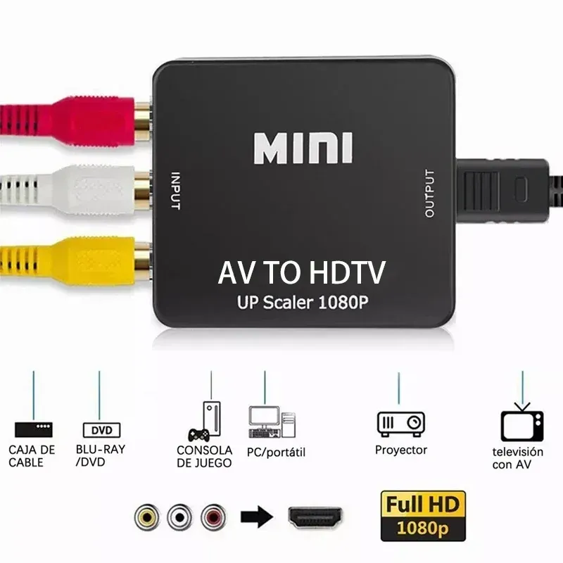 Adaptateur convertisseur AV vers HDMI 1080P, signal composite RCA CVBS L/R vers HDTV - Image 1