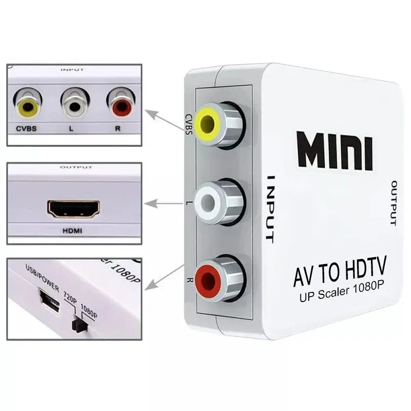 Adaptateur convertisseur AV vers HDMI 1080P, signal composite RCA CVBS L/R vers HDTV 6