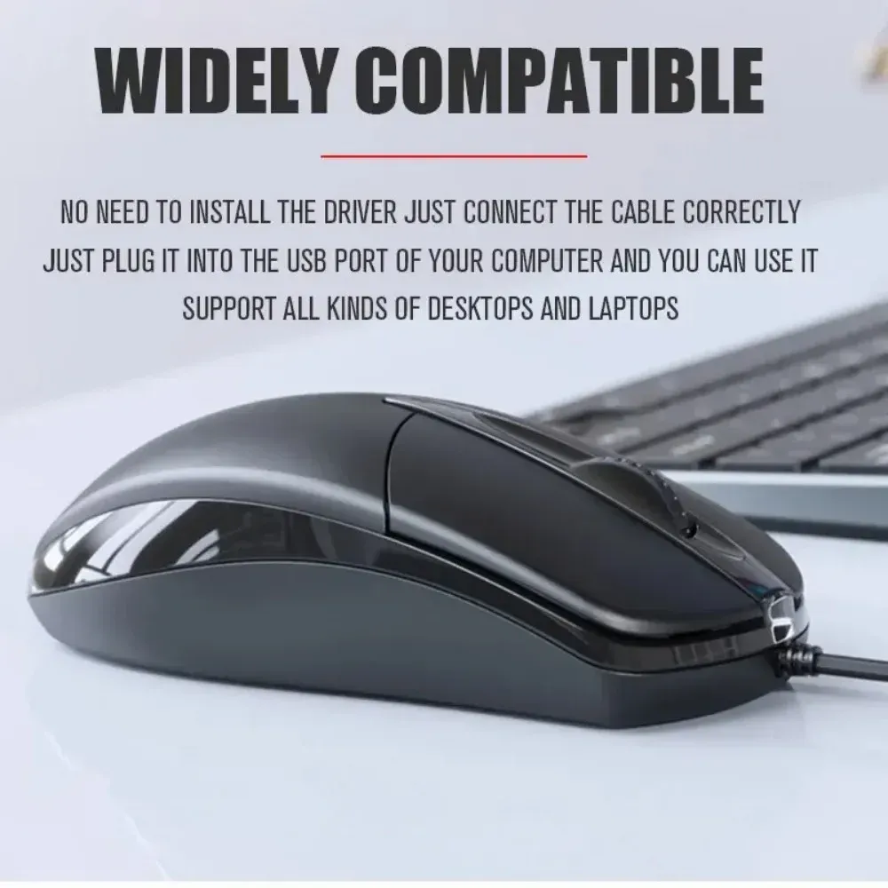 Souris filaire USB optique 1200 DPI avec molette 3D, antidérapante, pour ordinateur portable et de bureau 4