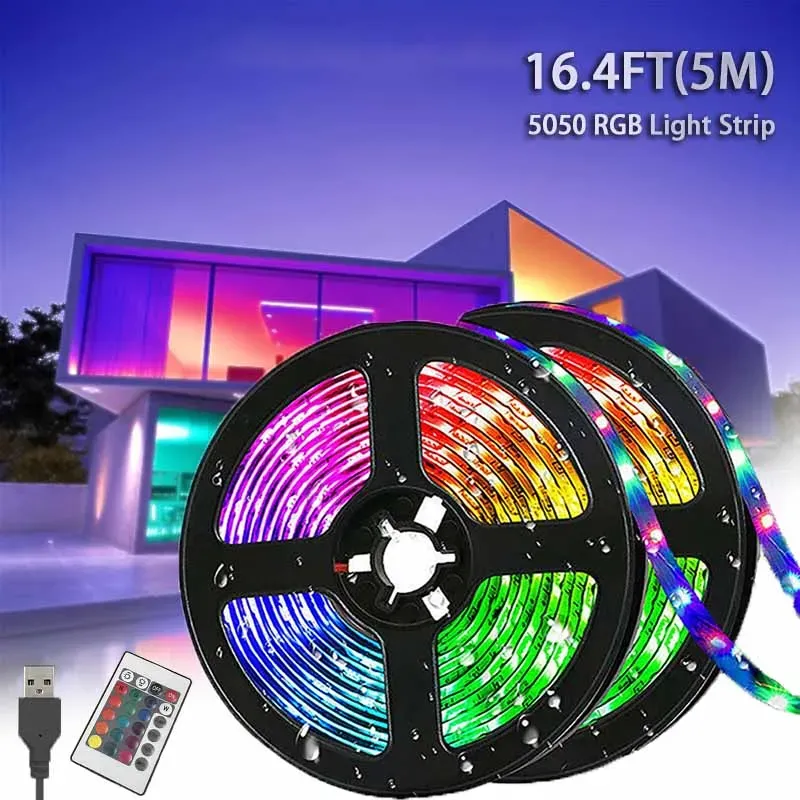 Ruban LED RVB multicolore 5 m avec prise USB, rétroéclairage pour TV, SMD 5050