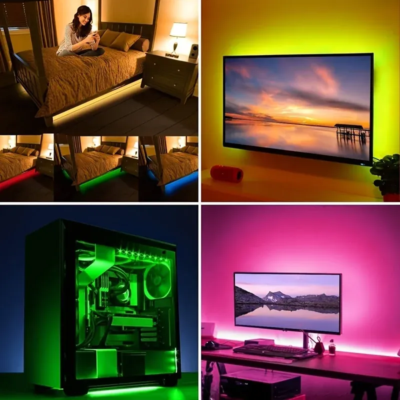 Ruban LED RVB multicolore 5 m avec prise USB, rétroéclairage pour TV, SMD 5050 4
