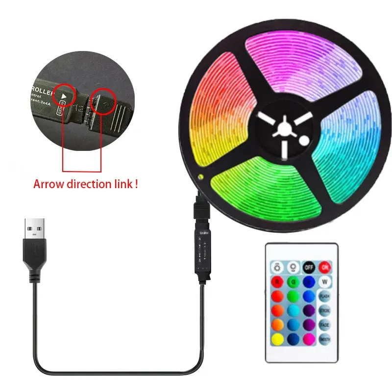 Ruban LED RVB multicolore 5 m avec prise USB, rétroéclairage pour TV, SMD 5050 6
