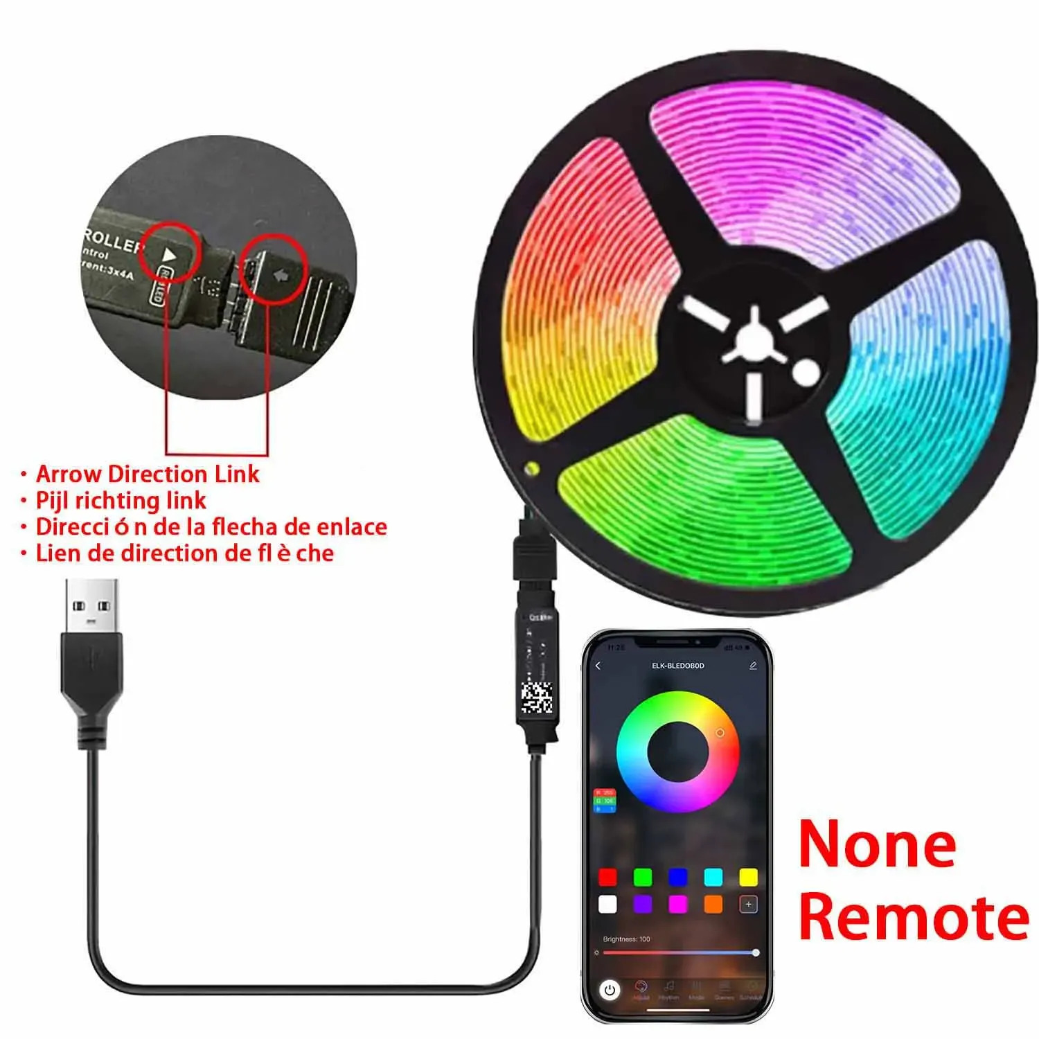 Ruban LED RVB multicolore 5 m avec prise USB, rétroéclairage pour TV, SMD 5050 8