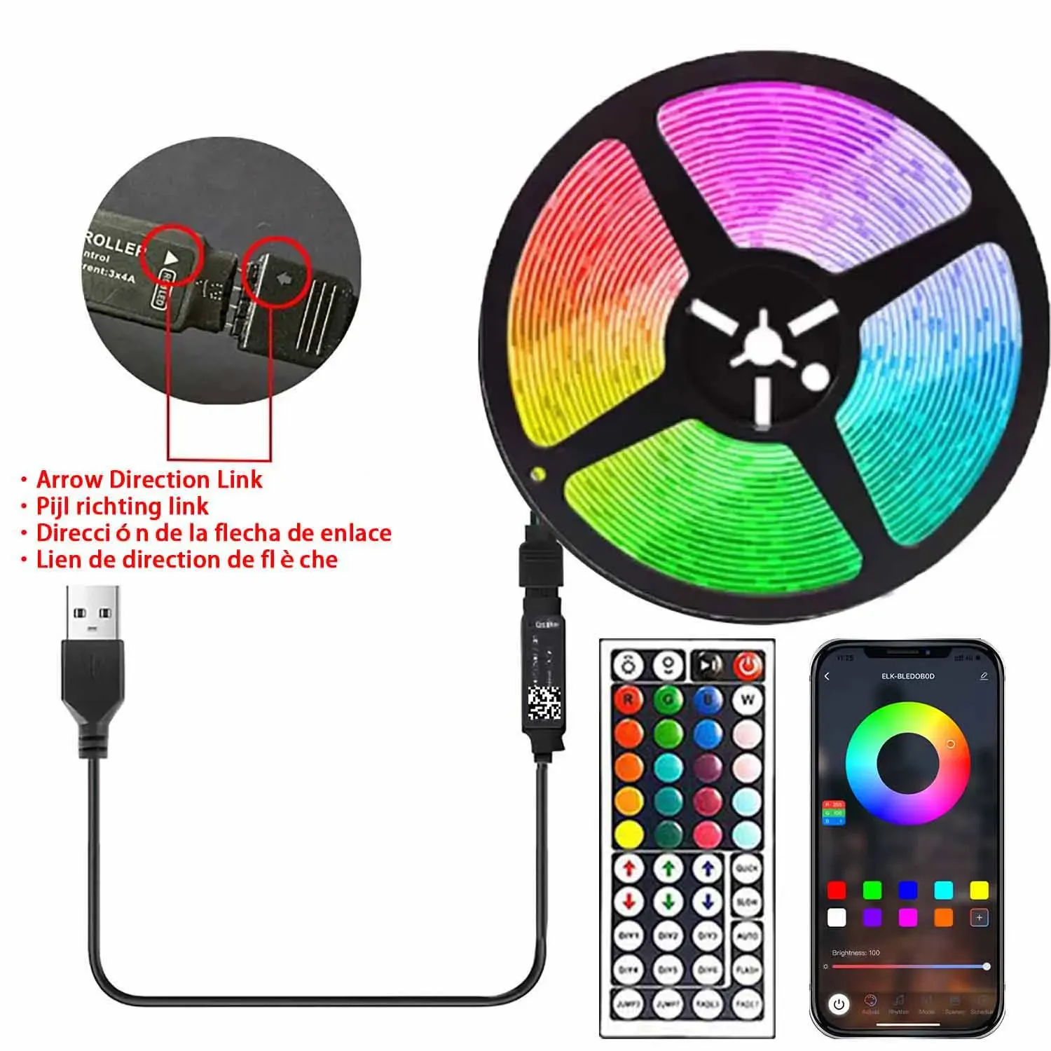Ruban LED RVB multicolore 5 m avec prise USB, rétroéclairage pour TV, SMD 5050 10