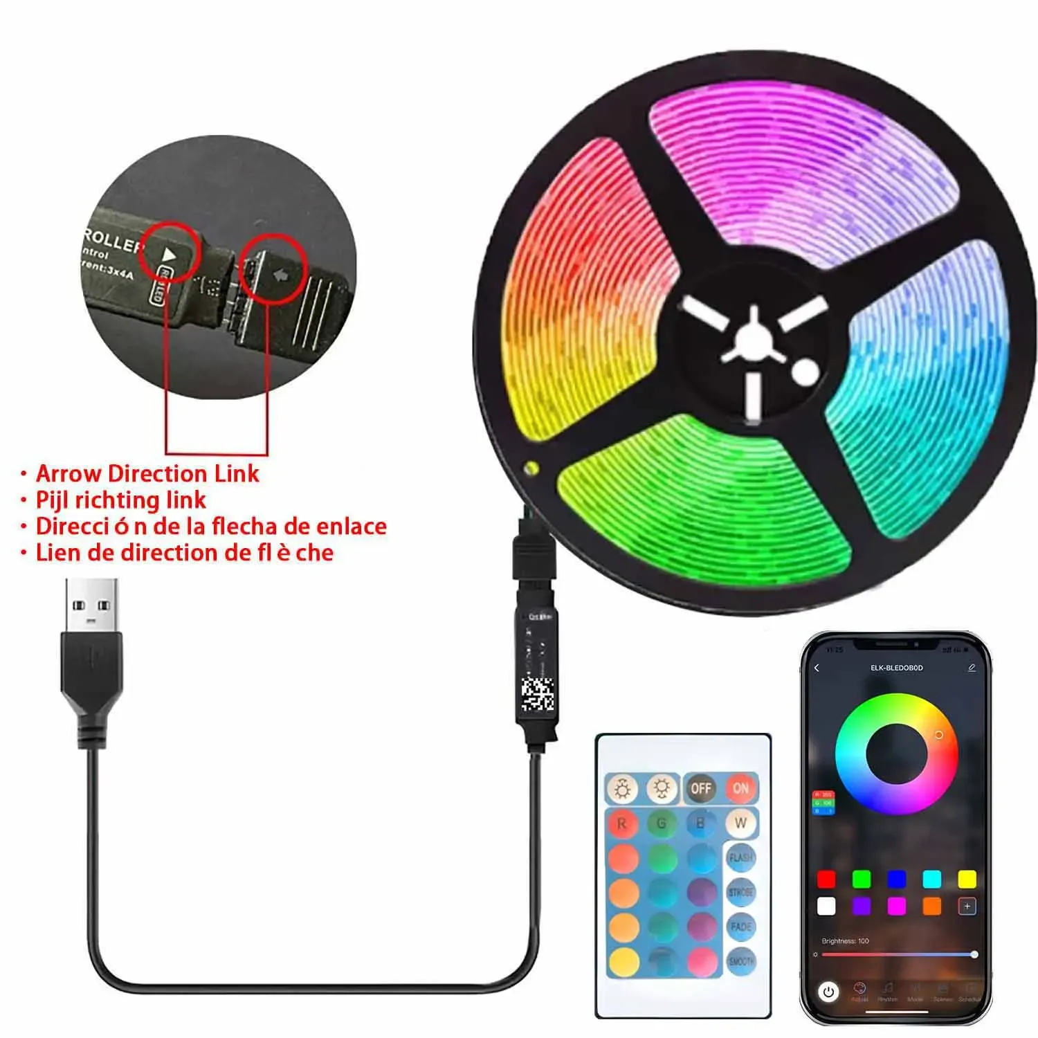 Ruban LED RVB multicolore 5 m avec prise USB, rétroéclairage pour TV, SMD 5050 9