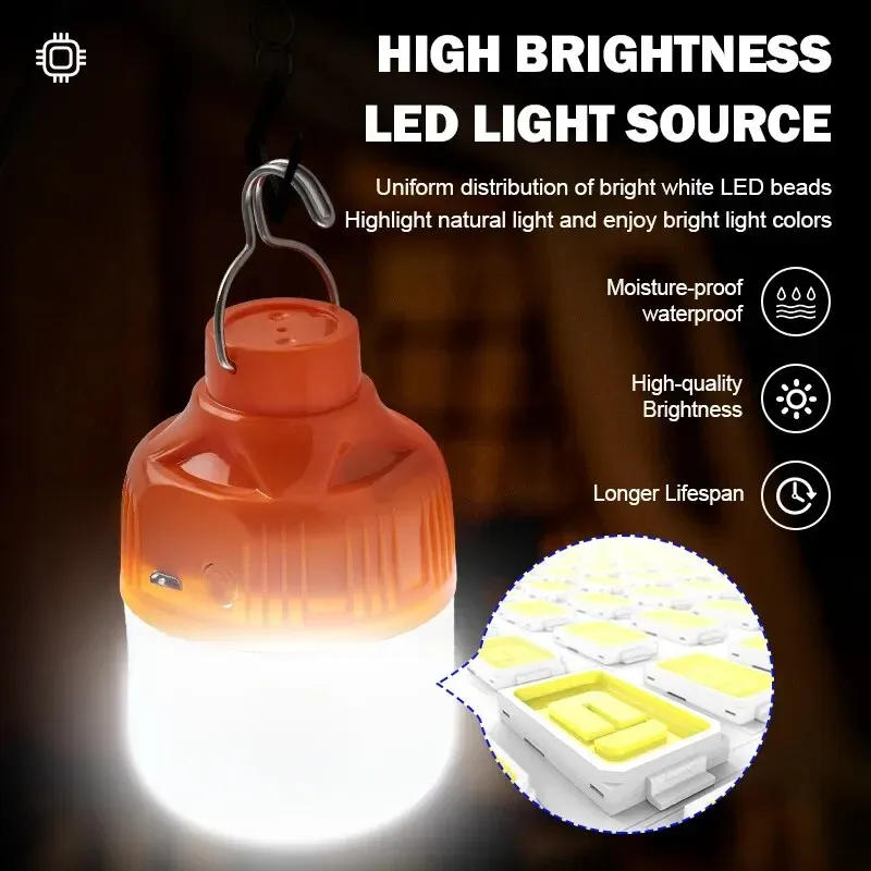 Lanterne LED rechargeable USB pour camping et pêche, haute luminosité, lumière d'urgence et veilleuse 2