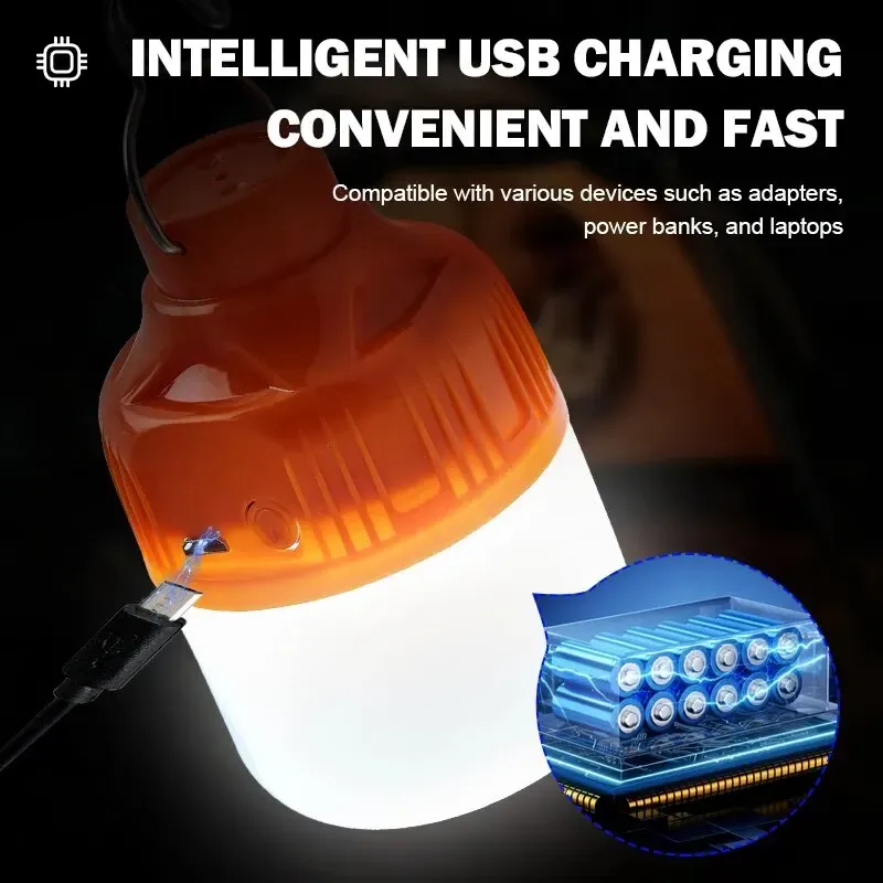 Lanterne LED rechargeable USB pour camping et pêche, haute luminosité, lumière d'urgence et veilleuse 4