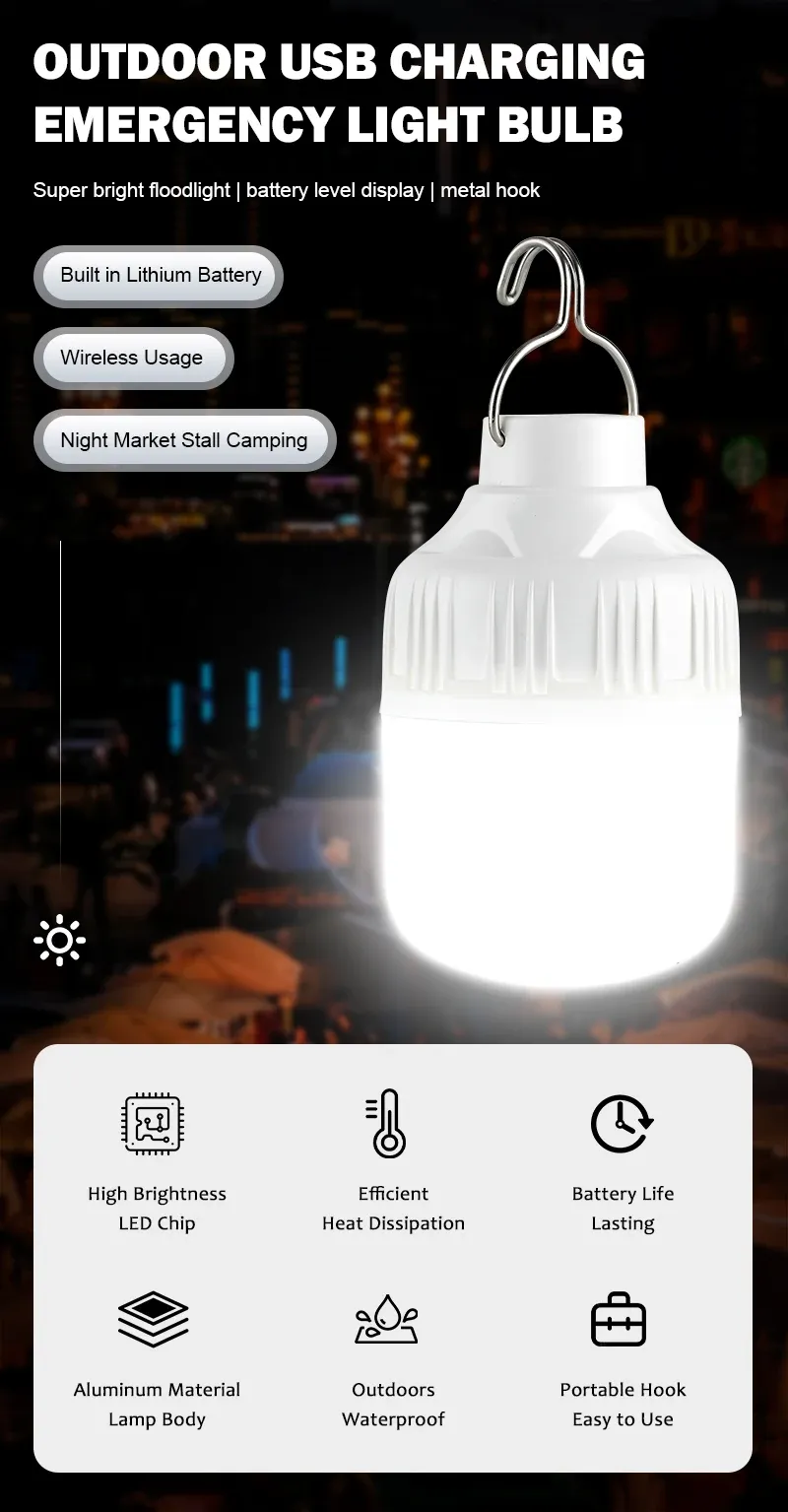 Ampoule LED rechargeable USB pour l'extérieur