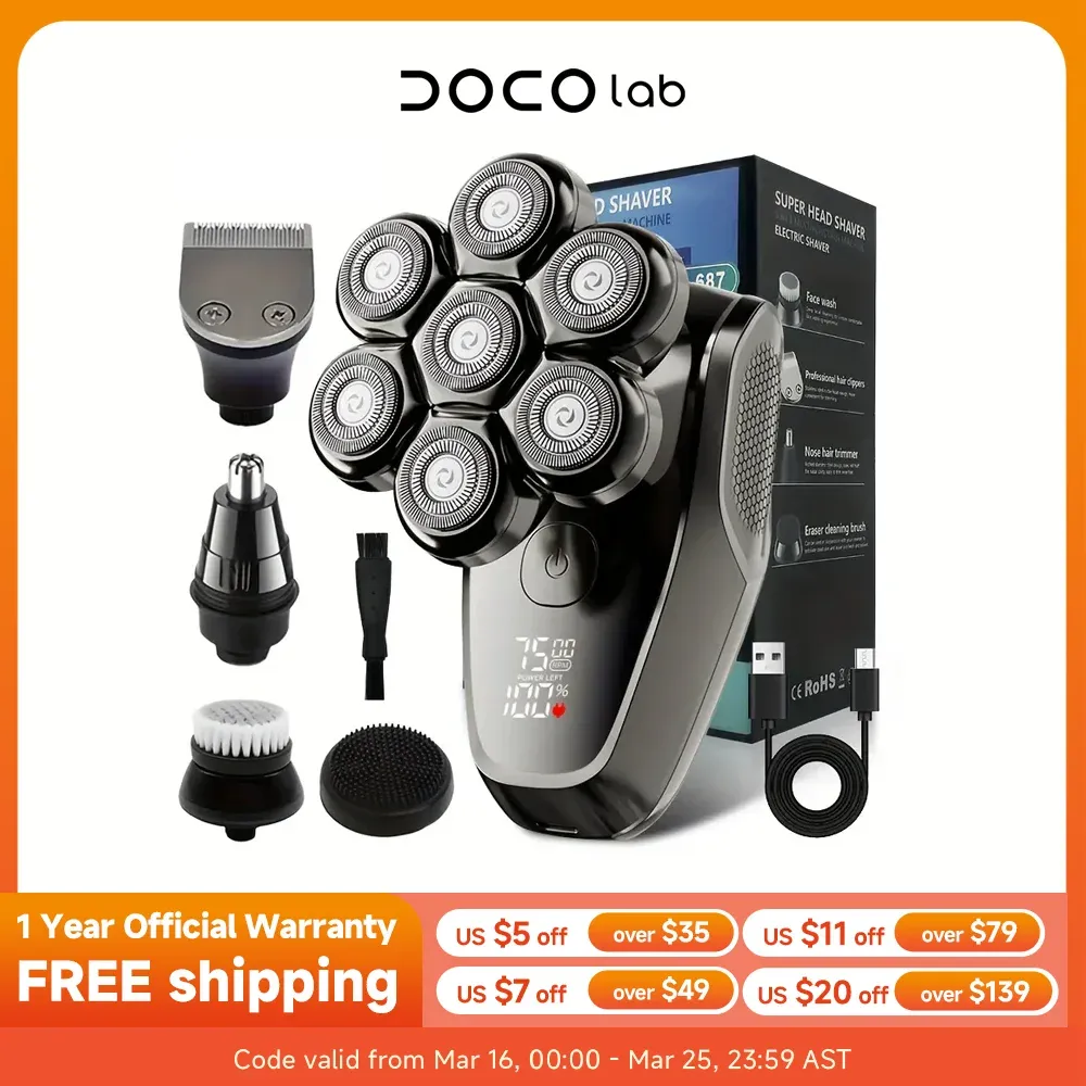 DOCOLAB Rasoir électrique rechargeable sans fil 5 en 1 pour homme, tondeuse et coupe-cheveux 1