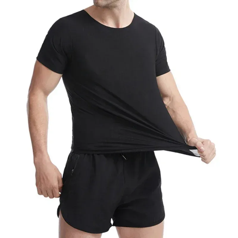 T-shirt sauna homme à effet gainant pour l'entraînement, haut de transpiration minceur avec contrôle du ventre 2