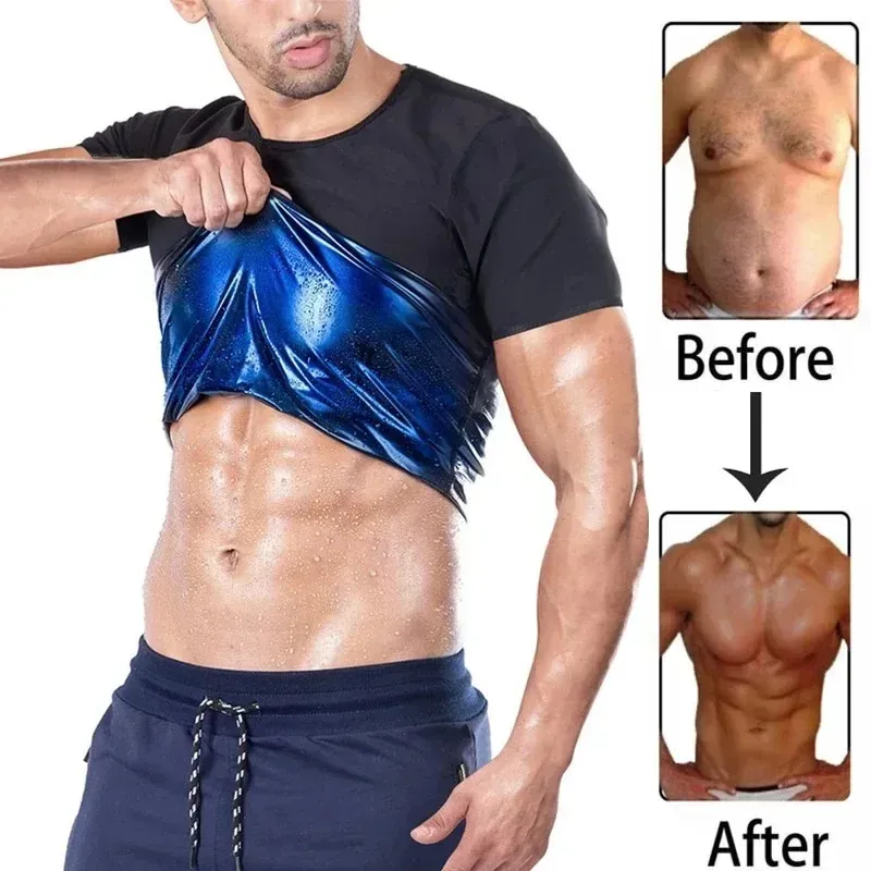 T-shirt sauna homme à effet gainant pour l'entraînement, haut de transpiration minceur avec contrôle du ventre - Image 1