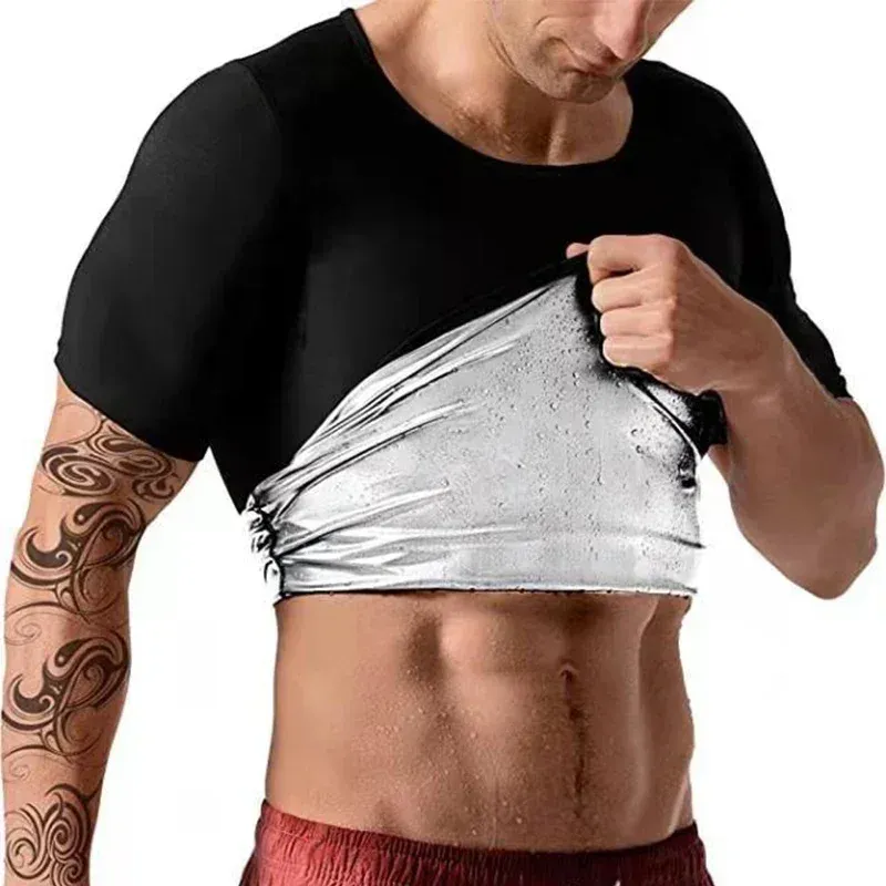 T-shirt sauna homme à effet gainant pour l'entraînement, haut de transpiration minceur avec contrôle du ventre 4