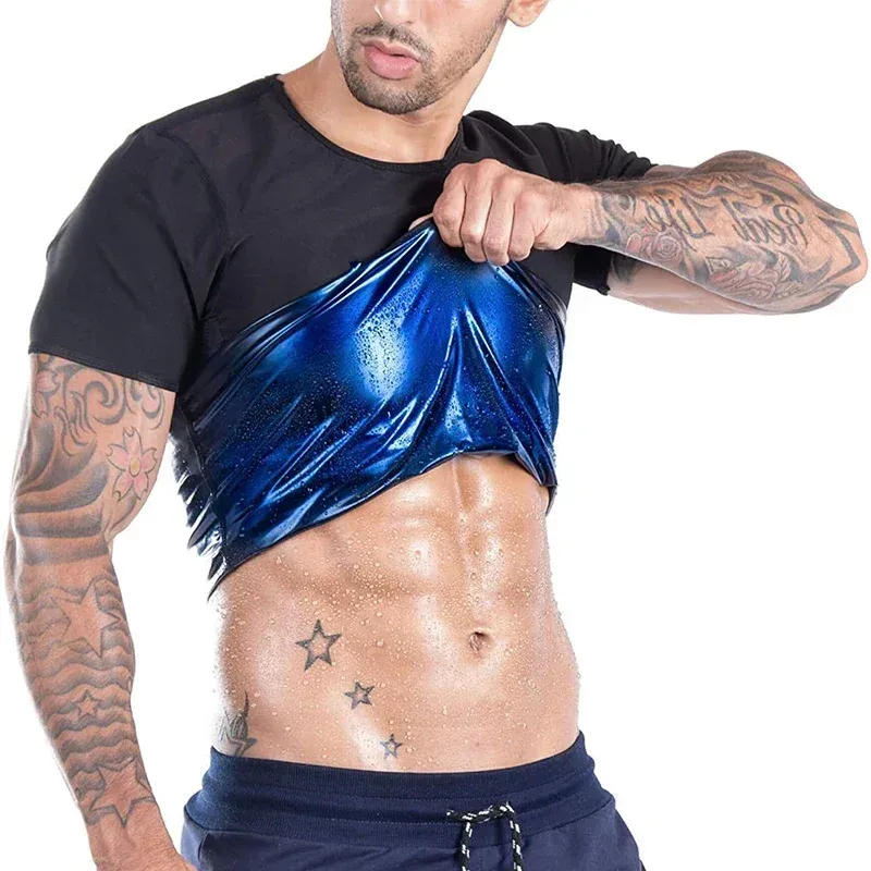T-shirt sauna homme à effet gainant pour l'entraînement, haut de transpiration minceur avec contrôle du ventre 8