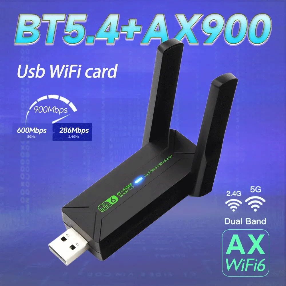 Adaptateur USB WiFi 6 Bluetooth 5.4 2 en 1, Dongle 802.11ax 2,4 GHz et 5 GHz pour ordinateur de bureau et portable, compatible Windows 10/11, avec antennes 5 dBi 7