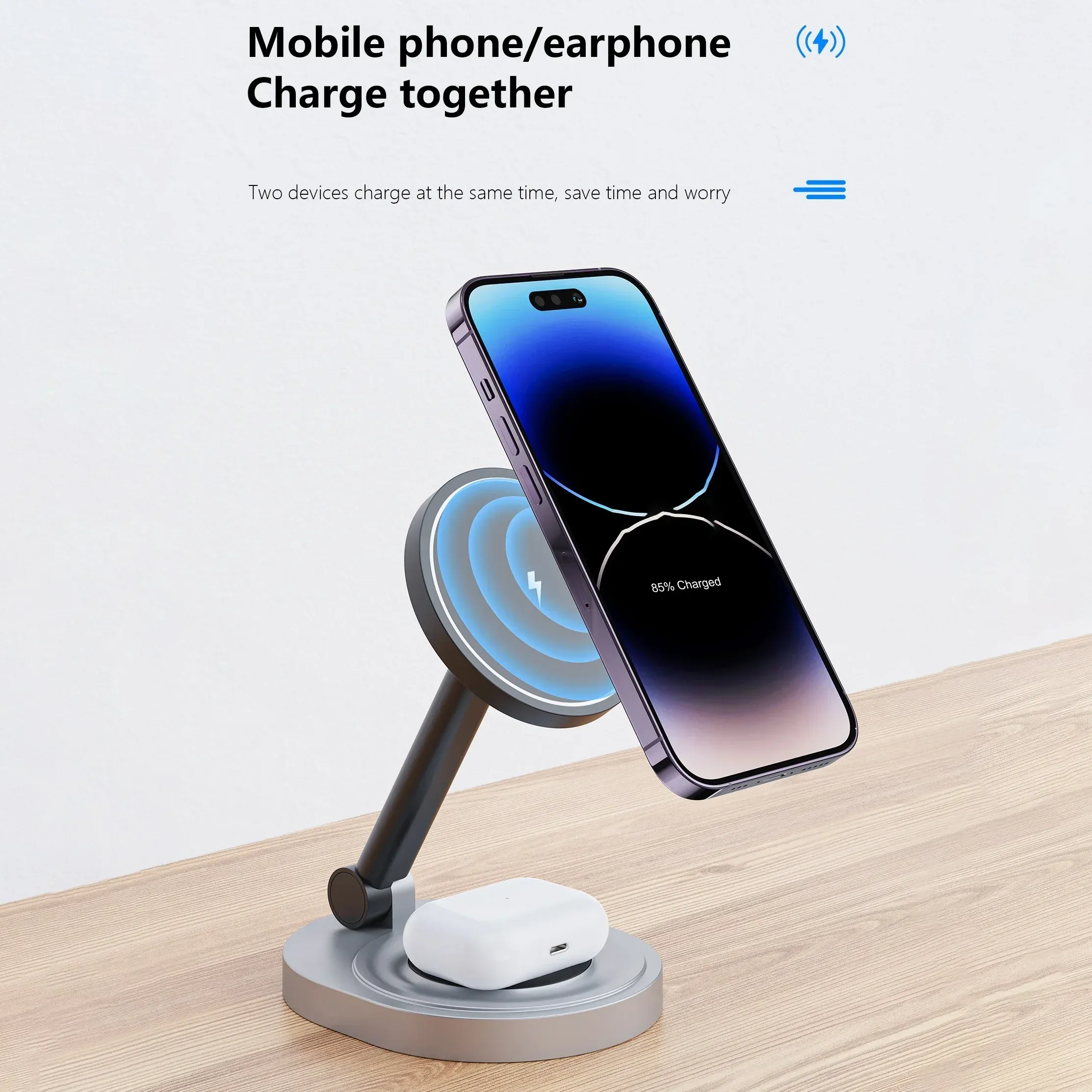 Support de chargeur magnétique sans fil 2 en 1 pour iPhone 15, 14, 13, 12, 11 Pro Max, 11, X, Apple Watch et AirPods, station de charge rapide 4