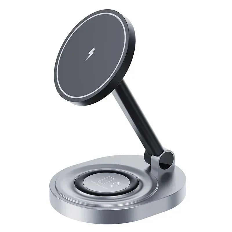 Support de chargeur magnétique sans fil 2 en 1 pour iPhone 15, 14, 13, 12, 11 Pro Max, 11, X, Apple Watch et AirPods, station de charge rapide 7