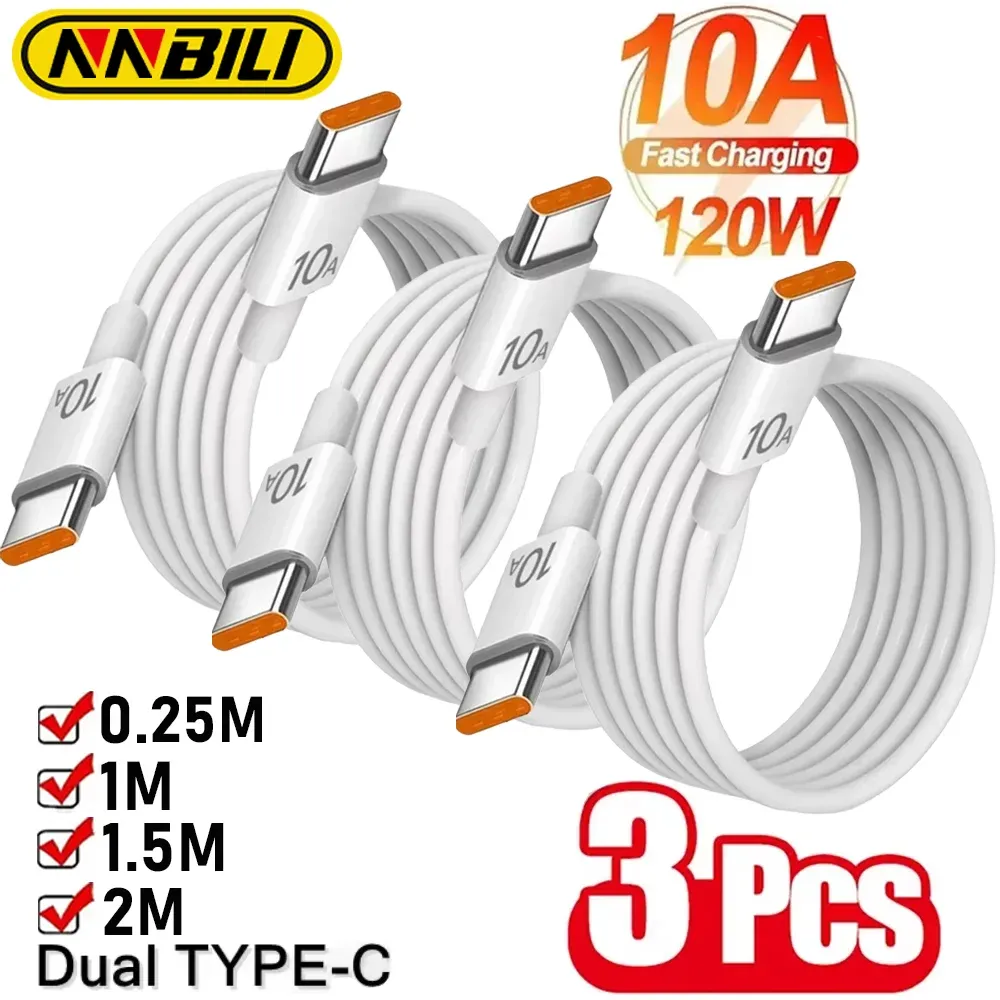 NNBILI Lot de 3 chargeurs rapides universels 120 W avec câble de données USB-C à double port, compatibles iPhone 18, 17, 16 Pro, Samsung et Huawei